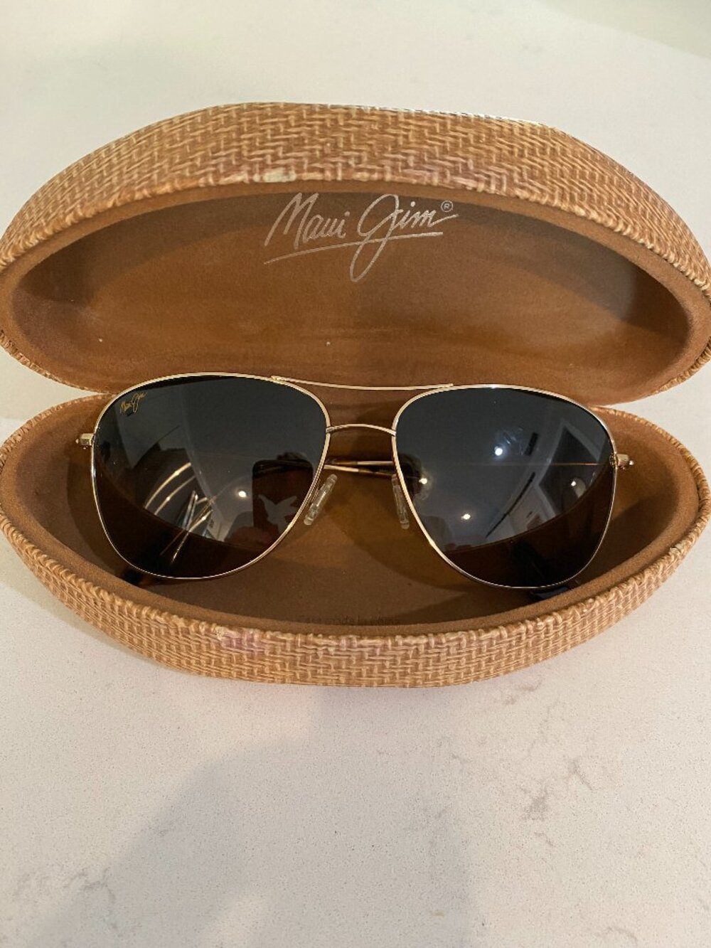 Maui Jim Cliff House Polarized Aviator Sunglasses -Gold-MJ-247-16 Exc Cond